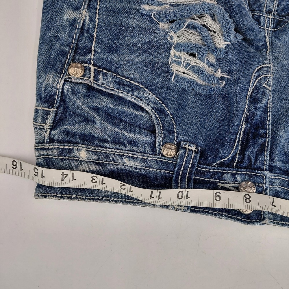 Miss Me Denim Brand Cut Off Shorts Womens 29 Distressed Ripped Bling Skull - Picture 6 of 9
